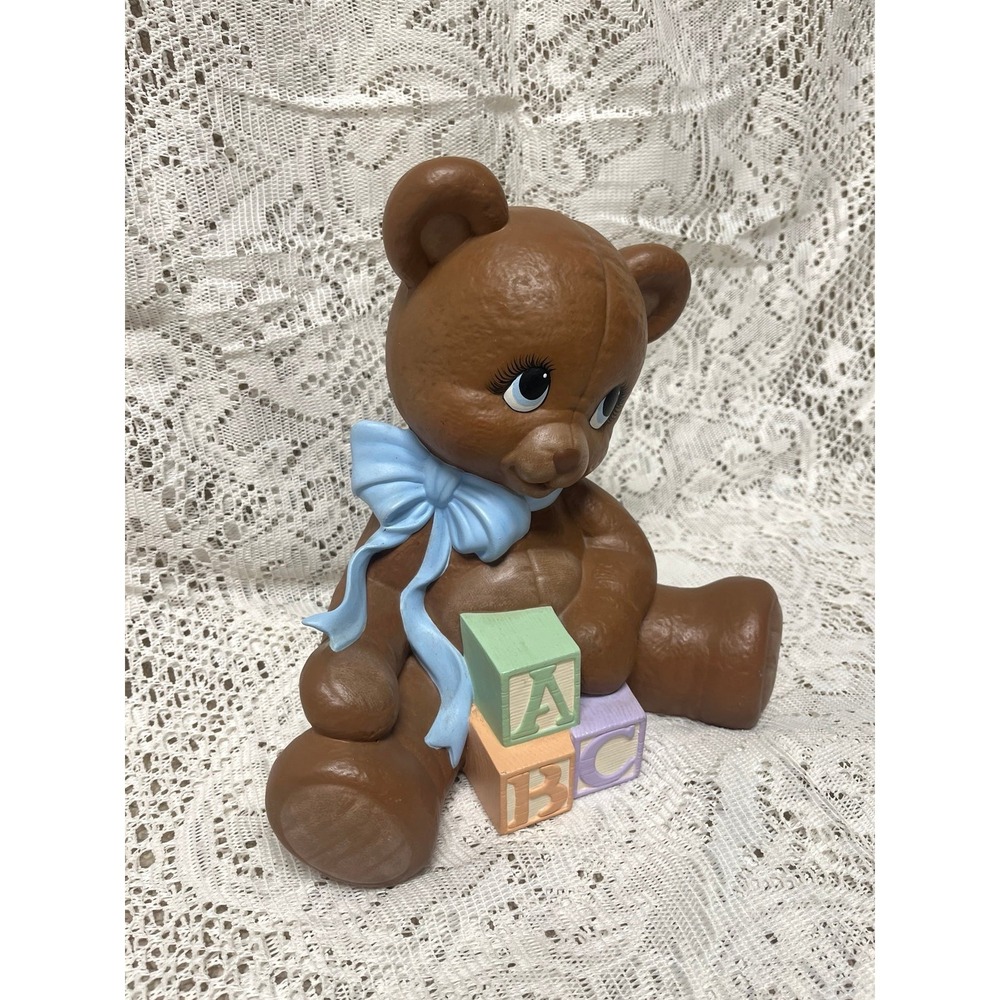 Vintage ceramic teddy bear piggy bank-hand painted nursery decor - Picture 2 of 5